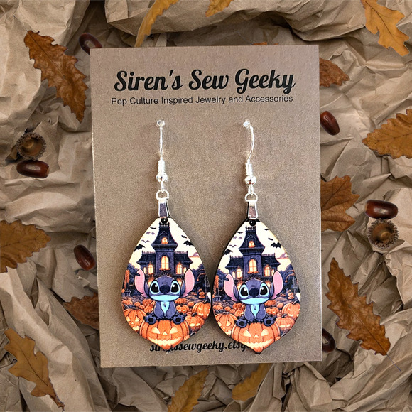 Stitch Halloween Pumpkin Spooky Disney Earrings - Picture 1 of 1